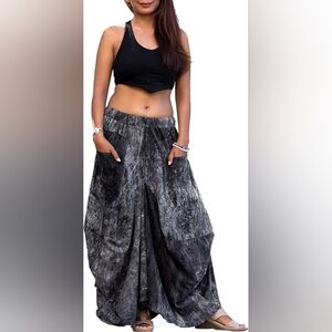 Gypsy Boho Black & Grey Cotton Maxi Skirt